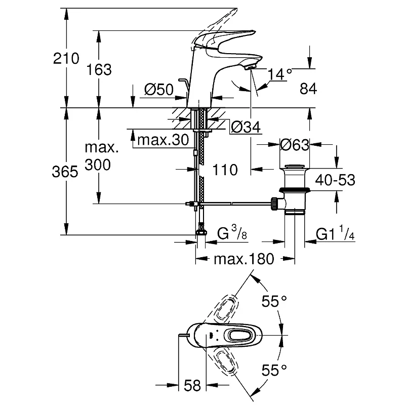 Смеситель для раковины Grohe Eurostyle 33558003 Хром латунь