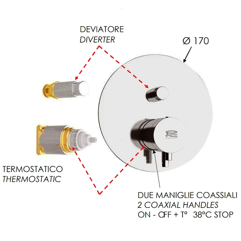 Смеситель для душа Remer Minimal Thermo NT09KBBO с термостатом Белый матовый латунь встраиваемый