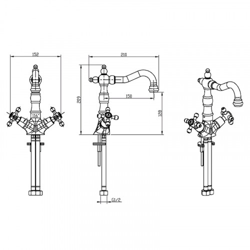 Смеситель для раковины Boheme Camelia 292 Золото латунь