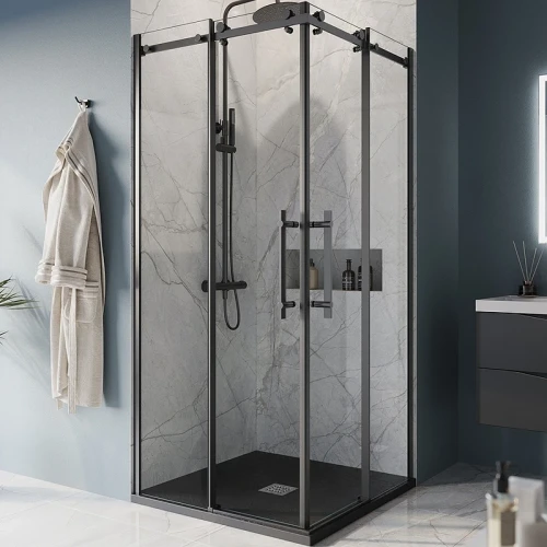 Душевой уголок BelBagno Marino 100x100 MARINO-A-2-100-C-NERO профиль Черный матовый стекло прозрачное