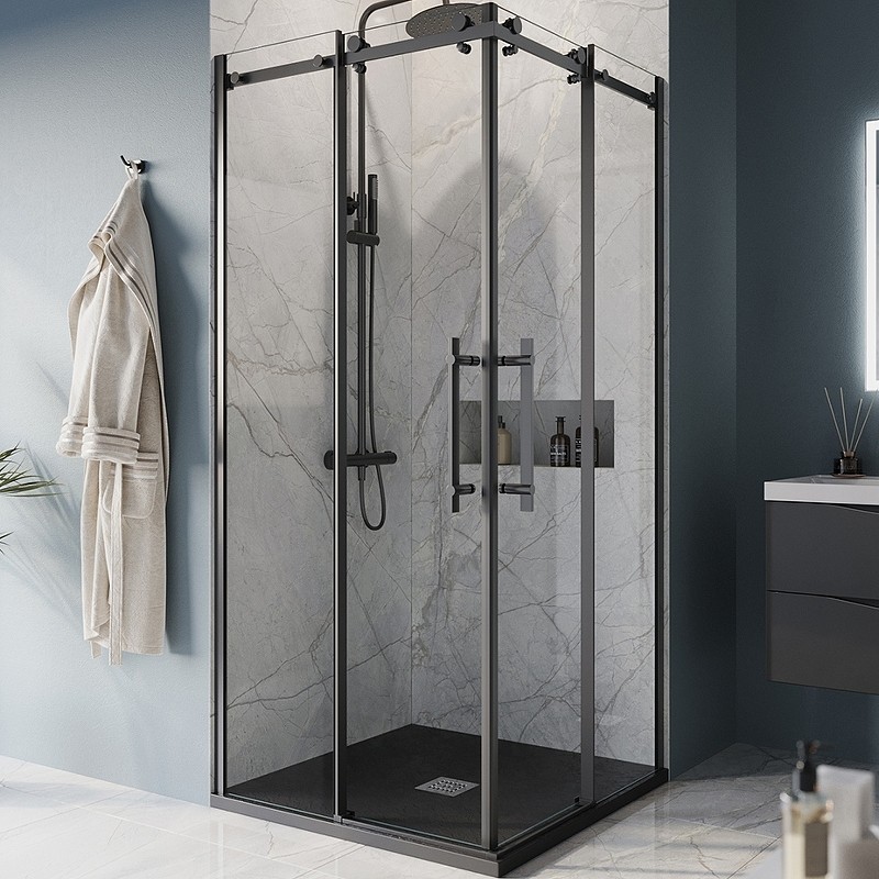 Душевой уголок BelBagno Marino 100x100 MARINO-A-2-100-C-NERO профиль Черный матовый стекло прозрачное
