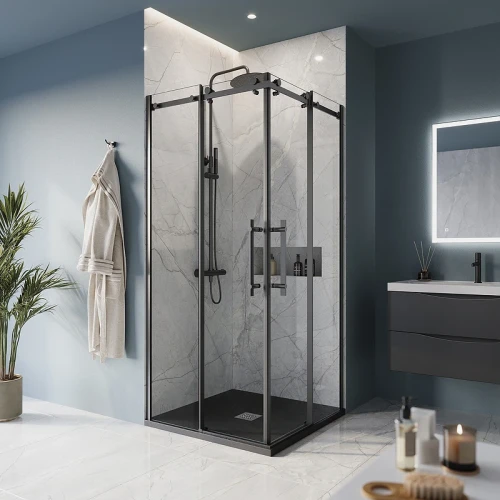 Душевой уголок BelBagno Marino 100x100 MARINO-A-2-100-C-NERO профиль Черный матовый стекло прозрачное