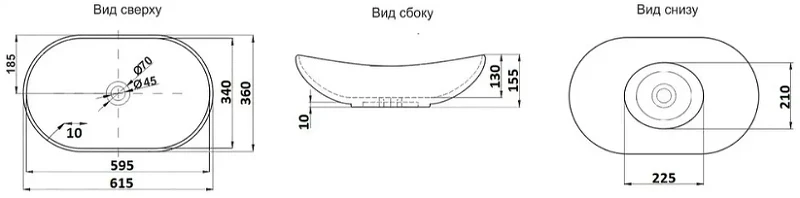 Раковина-чаша CeramaLux 60 7811MW Белая матовая фаянс накладная