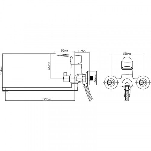 Смеситель для ванны Ростовская Мануфактура Сантехники Boou B8282-45F универсальный Хром латунь на стену