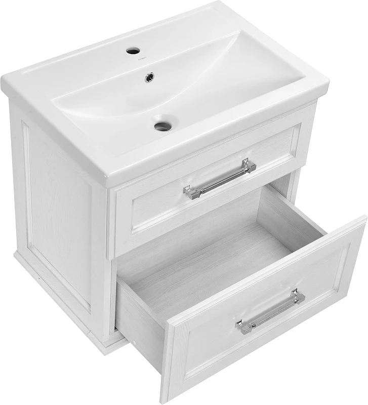 Комплект мебели для ванной ASB-Woodline Венеция 70 1195501 подвесной Белый с патиной Серебро массив дерева