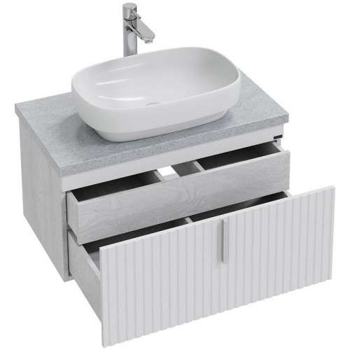 Тумба под раковину СанТа Юпитер 80 700357 подвесная Белая Светлое дерево