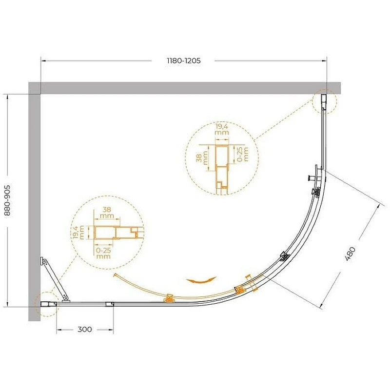 Душевой уголок Cezares Molveno 120x90 MOLVENO-RH-1-120/90-C-GM-IV профиль Оружейная сталь стекло прозрачное