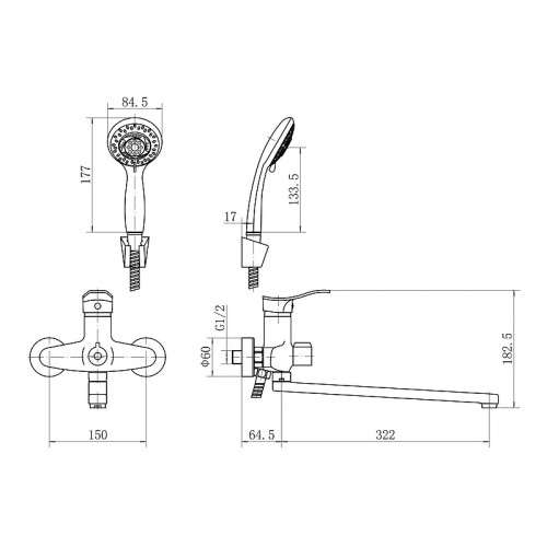 Смеситель для ванны Fashun A2228 универсальный цвет Хром