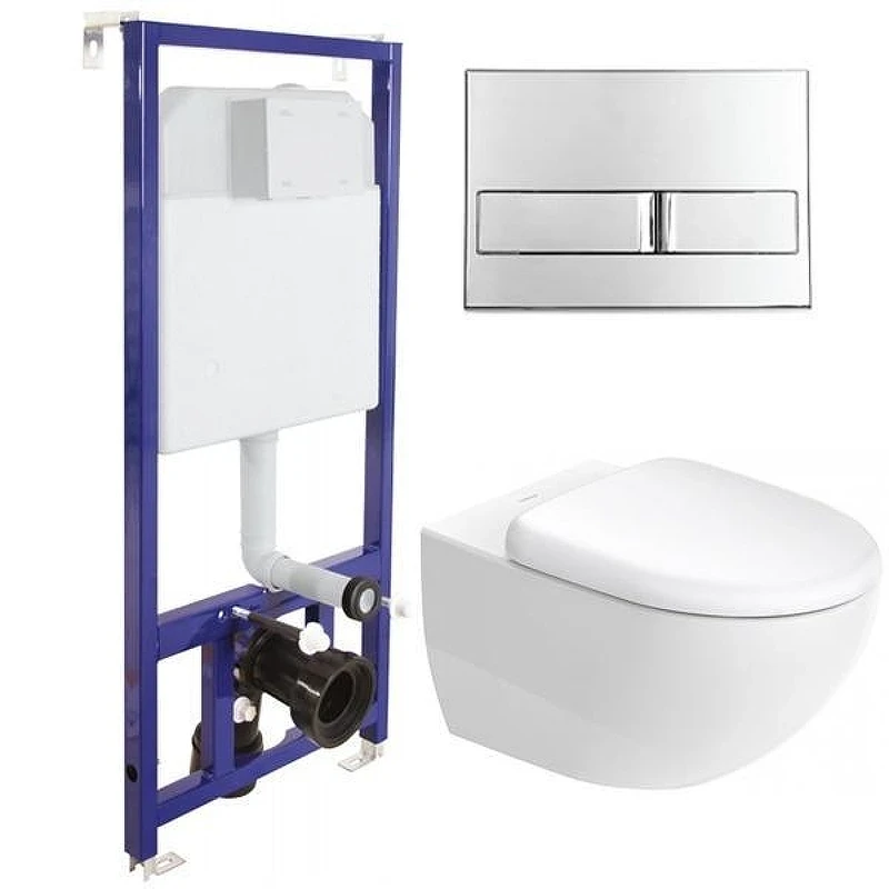 Унитаз с инсталляцией Duravit Architec 45720900A1 + Berges Novum L3 040213 с сиденьем Микролифт и клавишей смыва Хром