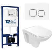 Комплект унитаза с инсталляцией WeltWasser BAMBERG 525 + BAARBACH 004 GL-WT + BAMBERG WT 10000010350 цвет Белый глянцевый с сиденьем Микролифт и клавишей смыва цвет Белый