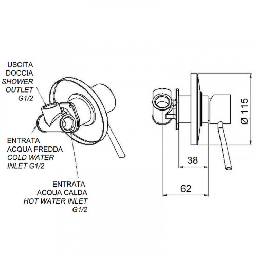 Смеситель для душа Remer Minimal N30L Хром латунь встраиваемый