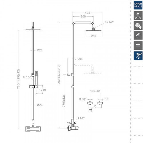 Душевая система Ramonsoler Kuatro 4758RK250 Хром