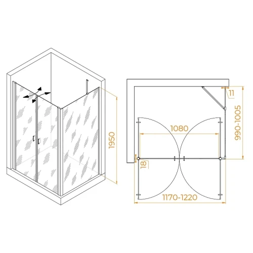 Душевой уголок RGW Passage 120x100 060814420-14 профиль цвет Черный стекло прозрачное