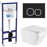 Комплект унитаза с инсталляцией WeltWasser BAMBERG 460 + HOFBACH 041 GL-WT + BAMBERG BL 10000013582 цвет Белый глянцевый с сиденьем Микролифт и клавишей смыва цвет Черный
