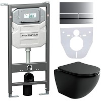 Комплект унитаза с инсталляцией Ceramicanova Metropol CN4002MB_1002M_1000 с сиденьем Микролифт и клавишей смыва Хром матовый фарфор подвесной