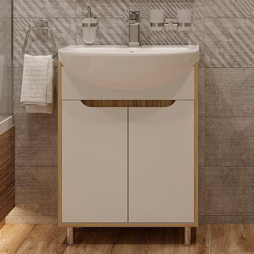 Тумба с раковиной DIWO Углич 60 цвет Белый Светлое дерево