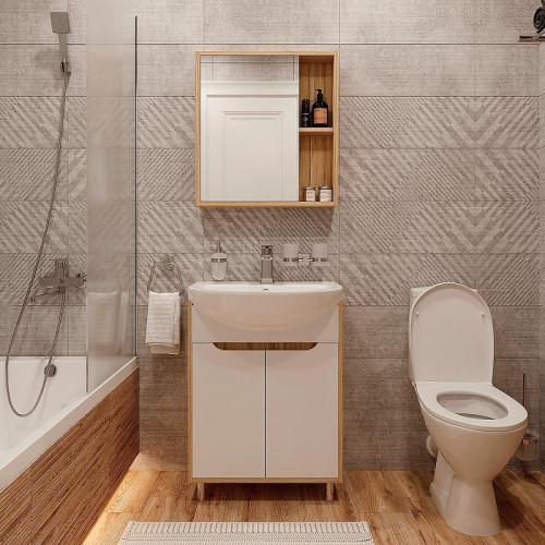 Тумба с раковиной DIWO Углич 60 цвет Белый Светлое дерево