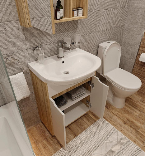 Тумба с раковиной DIWO Углич 60 цвет Белый Светлое дерево