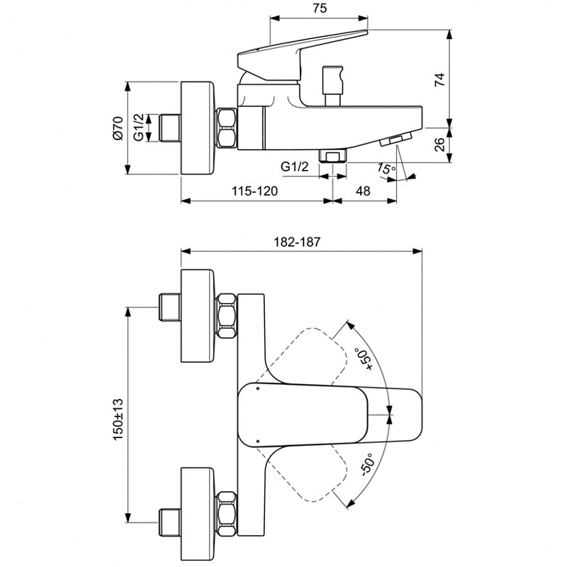 Смеситель для ванны Ideal Standard Ceraplan BD256XG Черный матовый латунь на стену