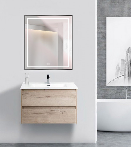 Зеркало BelBagno Kraft 70 SPC-KRAFT-700-800-LED-TCH-WARM-NERO с подсветкой Черное с сенсорным выключателем и подогревом стекло