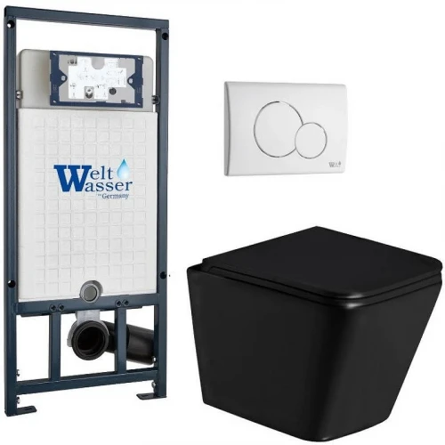 Комплект унитаза с инсталляцией WeltWasser MARBERG 507 + GELBACH 043 GL-BL + MAR 507 RD GL-WT 10000011959 цвет Белый глянцевый с сиденьем Микролифт и клавишей смыва цвет Белый глянцевый