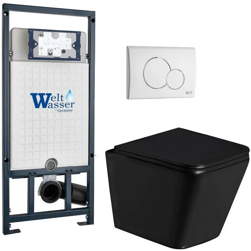 Комплект унитаза с инсталляцией WeltWasser MARBERG 507 + GELBACH 043 GL-BL + MAR 507 RD GL-WT 10000011959 цвет Белый глянцевый с сиденьем Микролифт и клавишей смыва цвет Белый глянцевый