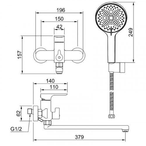 Смеситель для ванны Raglo R03.22 универсальный Хром латунь на стену