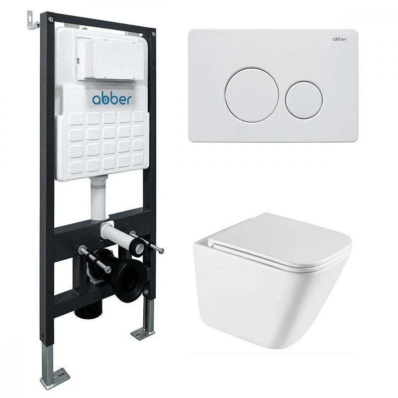 Комплект унитаза с инсталляцией Abber Rechteck AC1219TC-AC0105-AC0121MW цвет Белый с сиденьем Микролифт