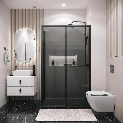 Душевой уголок Grossman Style 110x100 120.K33.05.1110.21.10 профиль Черный матовый стекло тонированное