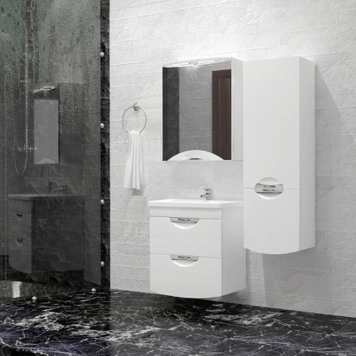 Зеркальный шкаф Style Line Жасмин 2 50 С Люкс ЛС-000010038 с подсветкой Белый глянец МДФ / ЛДСП, стекло