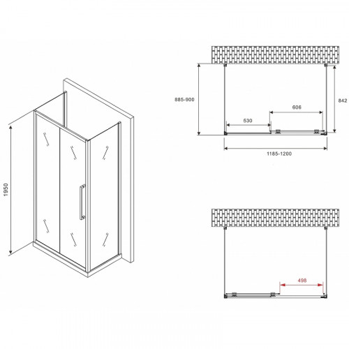 Душевой уголок Abber Schwarzer Diamant 120x90 AG30120BMH-S90BM-S90BM профиль Черный стекло матовое