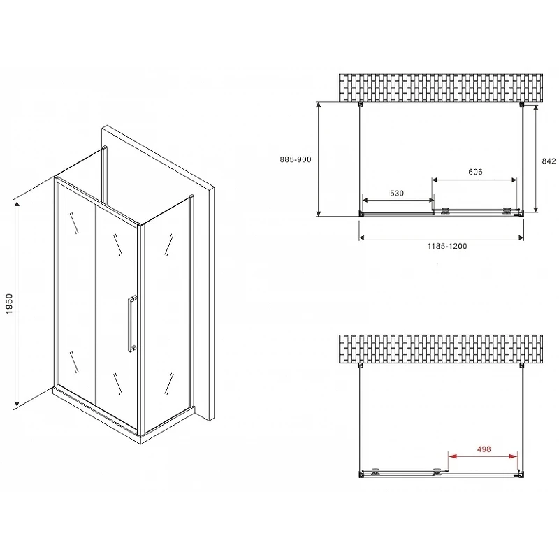 Душевой уголок Abber Schwarzer Diamant 120x90 AG30120BMH-S90BM-S90BM профиль Черный стекло матовое