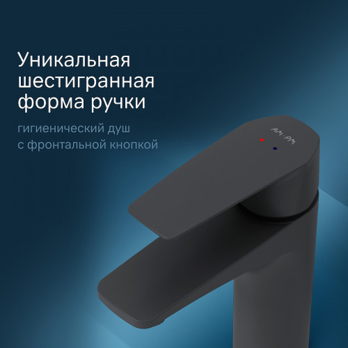 Смеситель для раковины AM.PM Gem F90A03022 с гигиеническим душем Черный матовый латунь