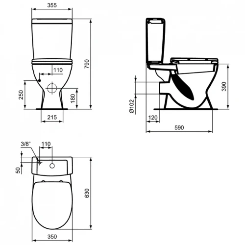 Унитаз компакт Ideal Standard Eurovit V337001 с бачком и сиденьем фарфор напольный