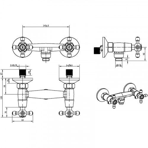 Смеситель для душа Boheme Crystal 294-CRST Золото латунь на стену