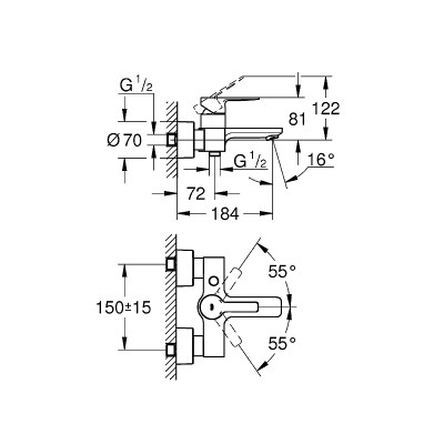 Смеситель для ванны Grohe Lineare New 33849DC1 Суперсталь латунь на стену