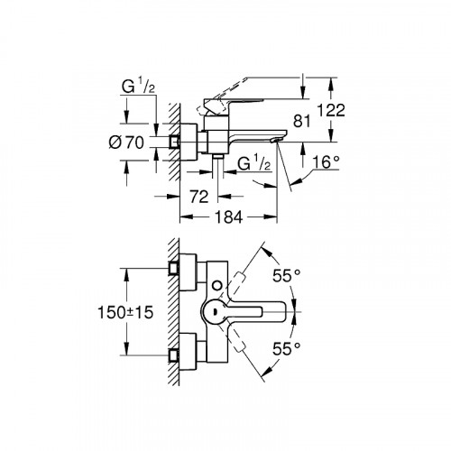 Смеситель для ванны Grohe Lineare New 33849DC1 Суперсталь латунь на стену