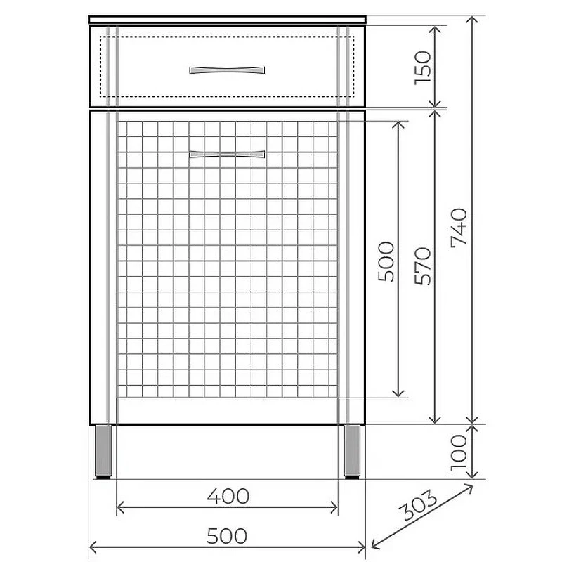 Комод Style Line Эко Стандарт ТН 50 АА00-000042 с бельевой корзиной Белый глянцевый МДФ / ЛДСП
