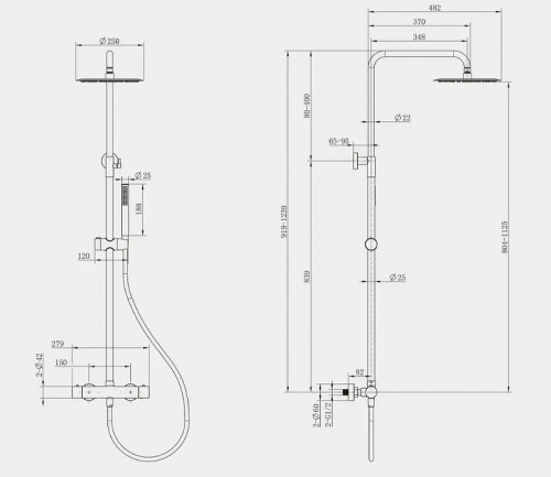 Душевая система Splendy Relax P RP208XTR25C1NB с термостатом цвет Никель брашированный