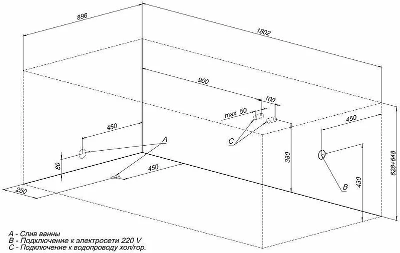 Акриловая ванна Aquanet Grenada 180x90 205493 без гидромассажа