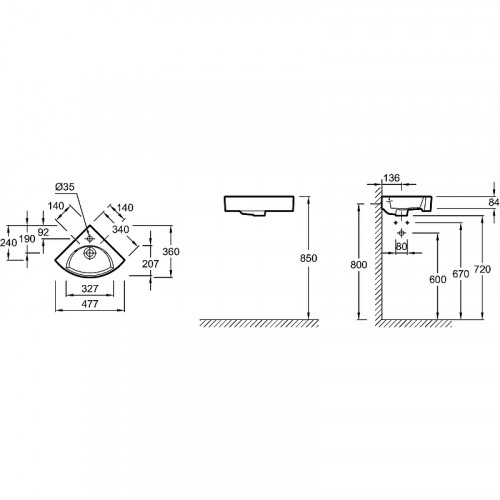 Раковина Jacob Delafon Odeon Rive Gauche 48 EGP112-00 Белая фаянс подвесная, полувстраиваемая