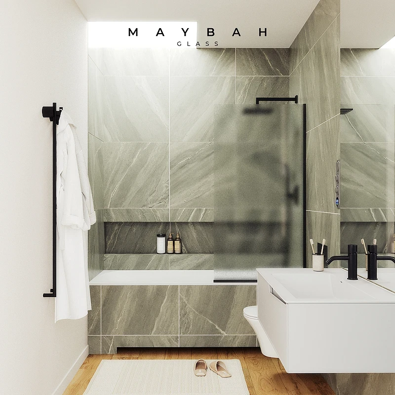 Шторка на ванну Maybah Glass MGV-93-6у 700x1400 в узком профиле Черный стекло сатиновое
