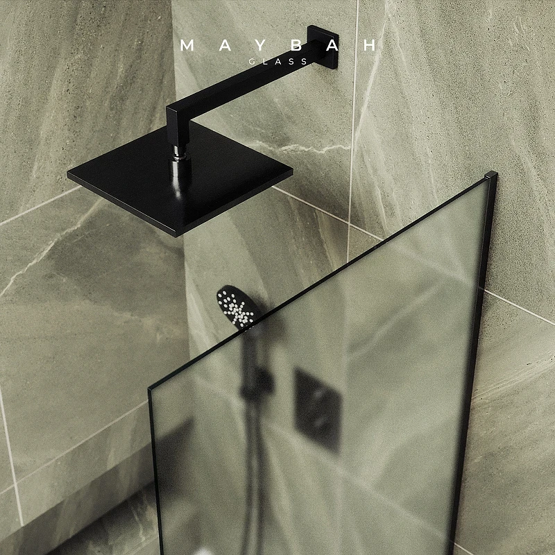 Шторка на ванну Maybah Glass MGV-93-6у 700x1400 в узком профиле Черный стекло сатиновое