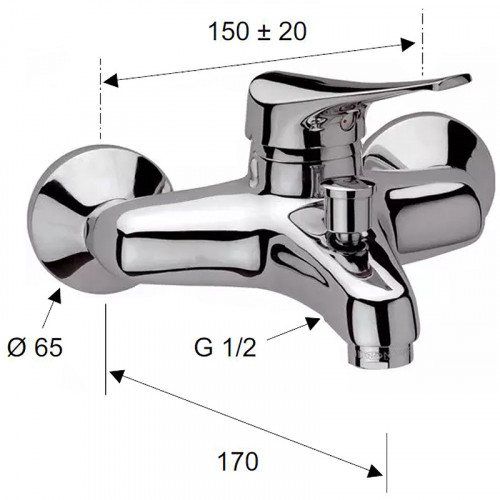 Смеситель для ванны Remer Giga Four G054 Хром латунь на стену