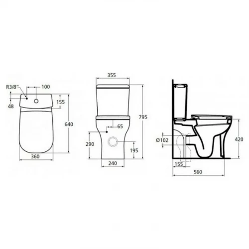 Унитаз компакт Ideal Standard Active T320601 без бачка и сиденья фаянс напольный