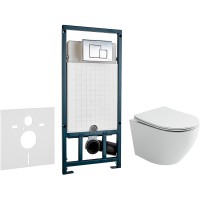 Комплект унитаза Ceramicanova Uno Rimless CN11001 с сиденьем Микролифт и инсталляцией WeltWasser WW Marberg 507 10000005949+10000005953 с клавишей смыва Хром глянцевый фарфор подвесной
