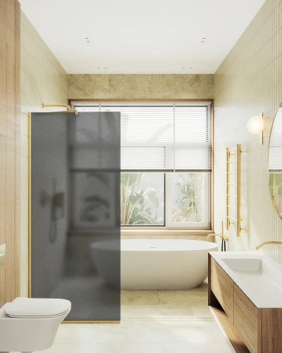 Душевая перегородка Maybah Glass MGD-704-3у 690x1950 в узком профиле Золото стекло графитовое матовое
