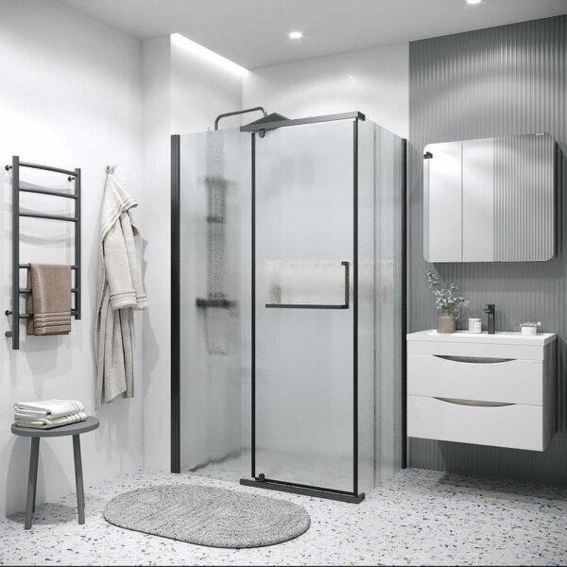 Душевой уголок Grossman Pragma 100x100 L 120.K33.03.1010.21.02 профиль Черный матовый стекло шиншилла