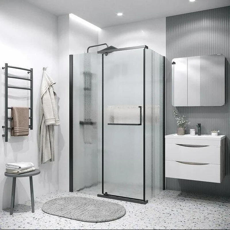 Душевой уголок Grossman Pragma 100x100 L 120.K33.03.1010.21.02 профиль Черный матовый стекло шиншилла