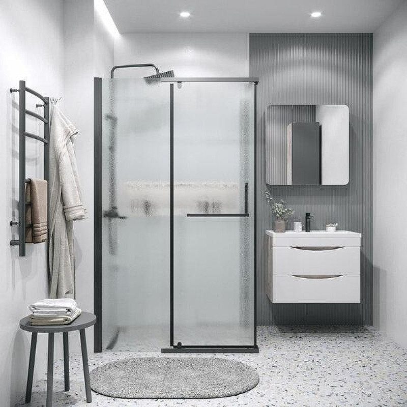 Душевой уголок Grossman Pragma 100x100 L 120.K33.03.1010.21.02 профиль Черный матовый стекло шиншилла